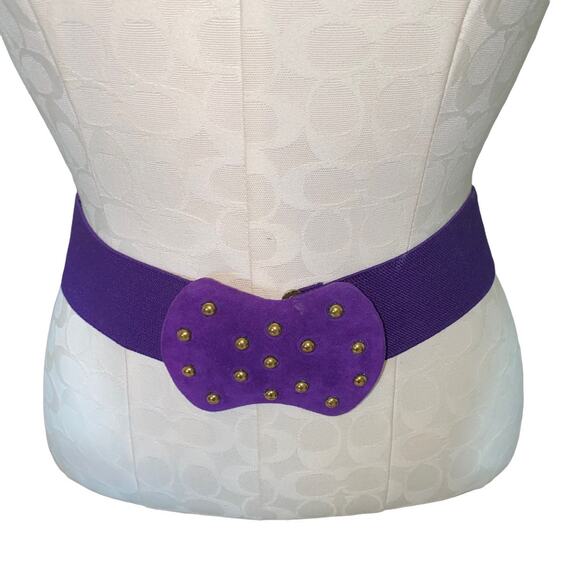 Prestige Vintage Elastic Studded Embellished Belt Purple  length 27", width 2" - Picture 5 of 8